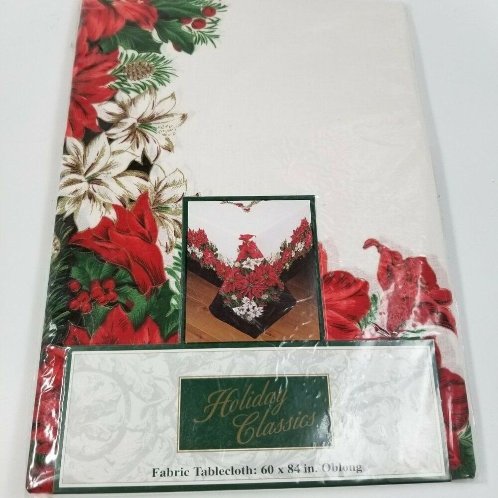 Town & Country Holiday Classics Tablecloth Oblong Poinsettia 60 x 84 New